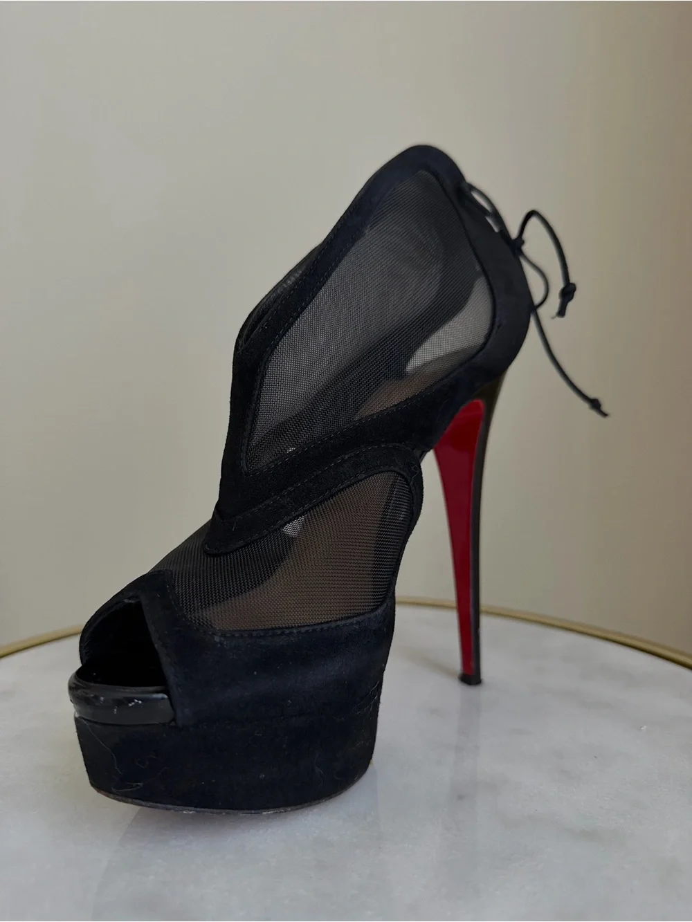 Christian Louboutin Bridget 140 Mesh & Suede Platform Booties - Size 36.5